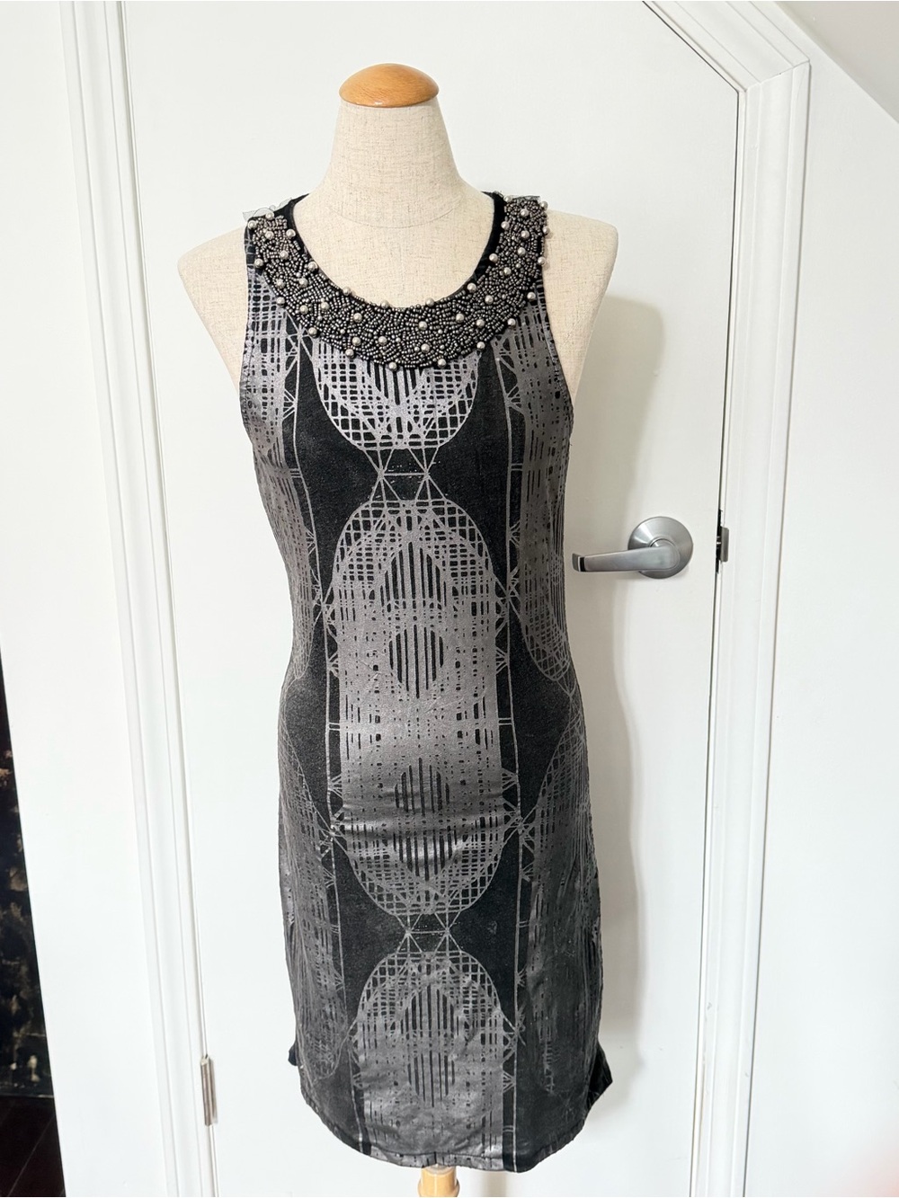 Custo Barcelona Black & Gray Geometric Midi Dress